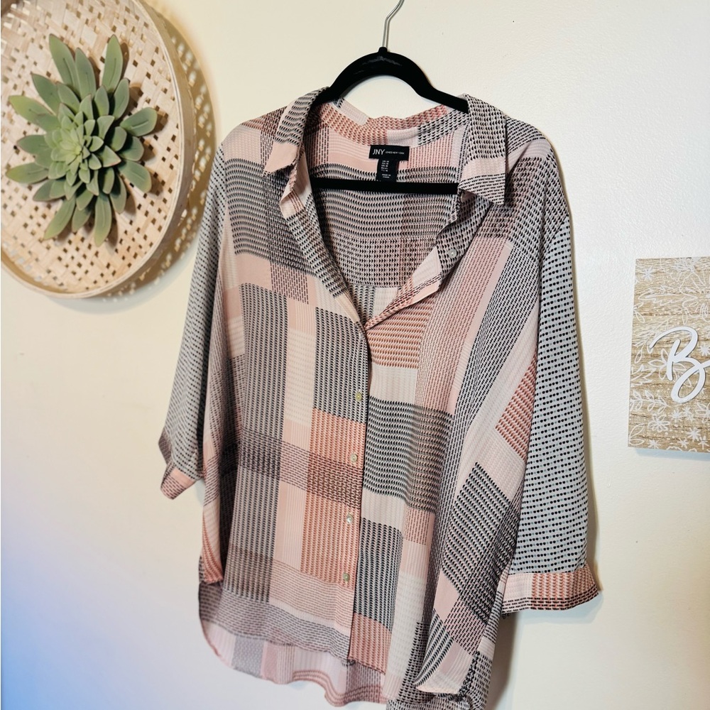 JNY Women's Pink and Black Blouse